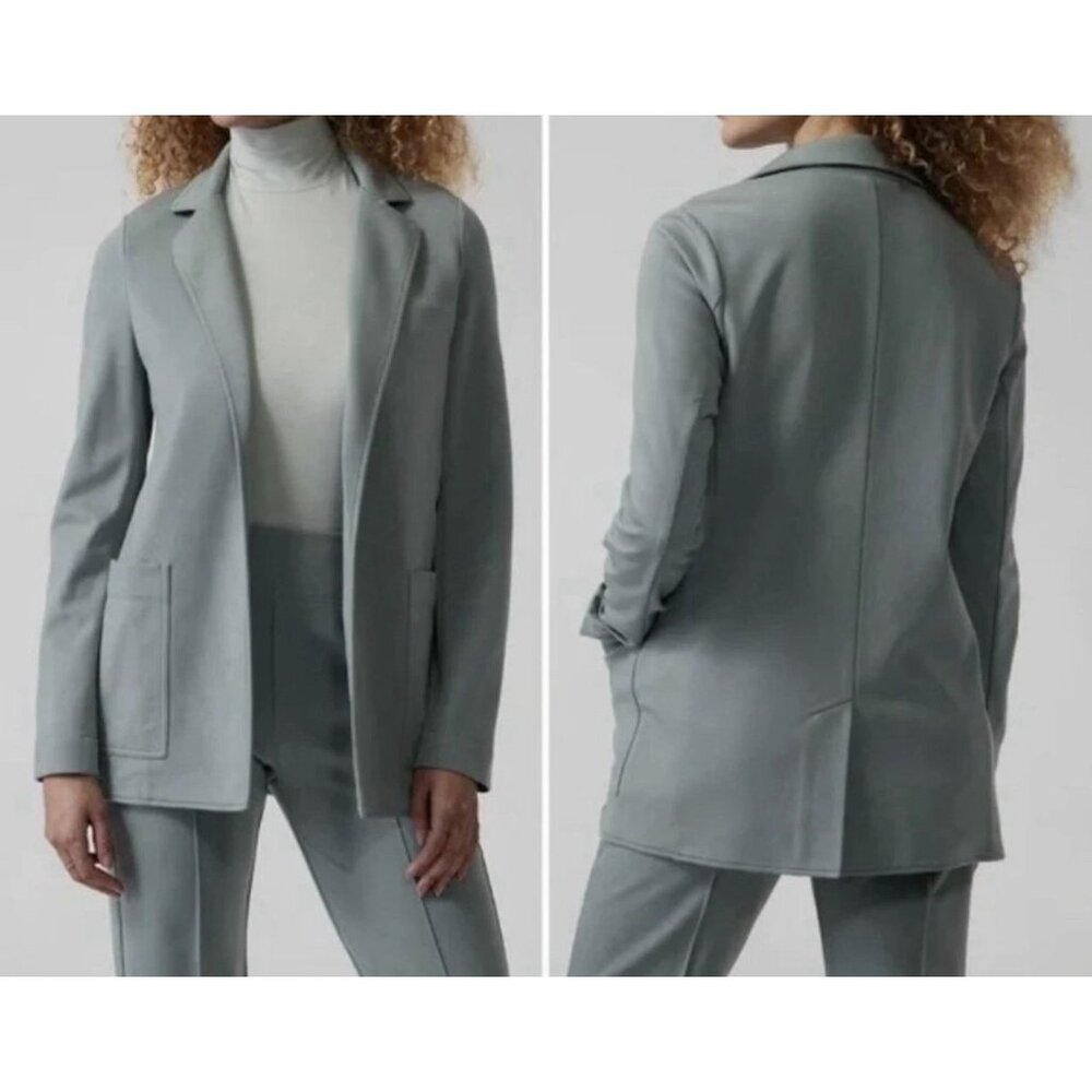 Athleta Womens 18 Eastbound Ponte Knit Open Front Blazer Gray‎ Green Jacket
